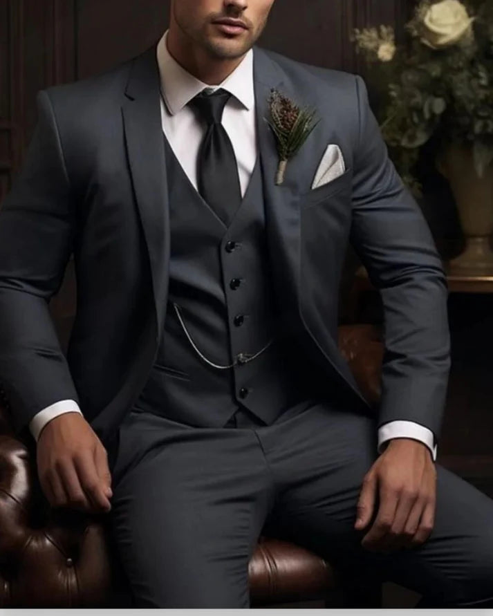 Costume Homme 3 Pièces Coupe Ajustée (Veste + Gilet + Pantalon)-Gigié