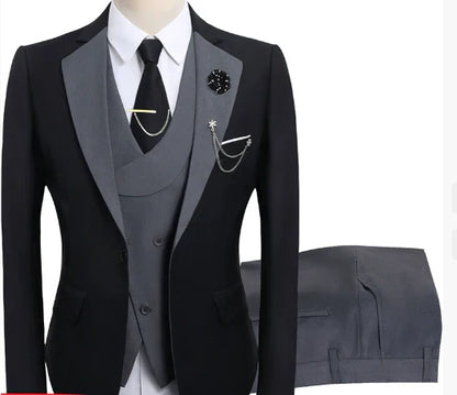 Costume homme trois pièces avec revers contrastés et gilet croisé-Suit Man-Gigié