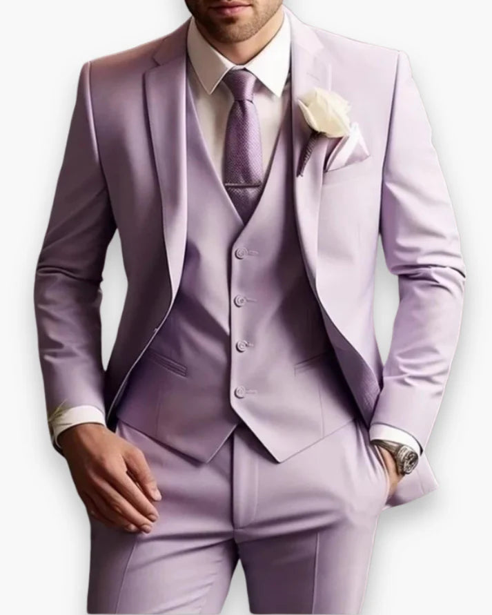 Costume Homme 3 Pièces Coupe Ajustée (Veste + Gilet + Pantalon)-Gigié