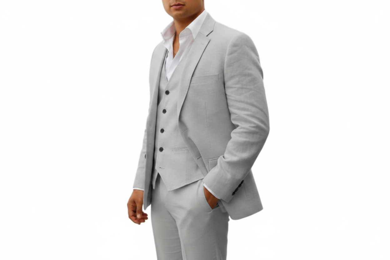 Costume homme trois pièces avec veste simple boutonnage et gilet-Suit Man-Gigié