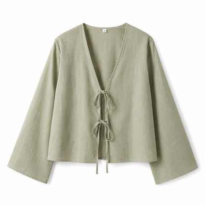 Crop top femme à manches longues avec fermeture à nouer sur le devant-Tops for women-Gigié