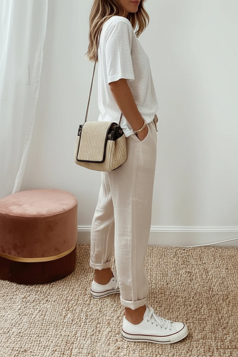 Pantalon Femme avec Taille à Cordon et Jambe Ajustée