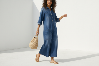 Combinaison en denim pour femme à jambe large et boutonnage frontal