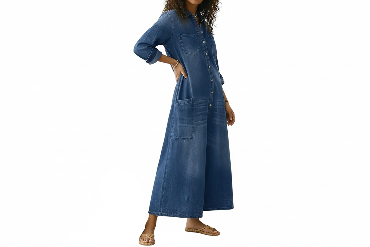 Combinaison en denim pour femme à jambe large et boutonnage frontal