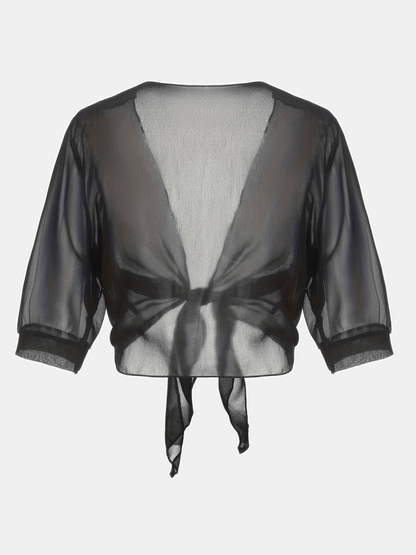 Blouse courte transparente à nouer sur le devant avec manches courtes pour femme