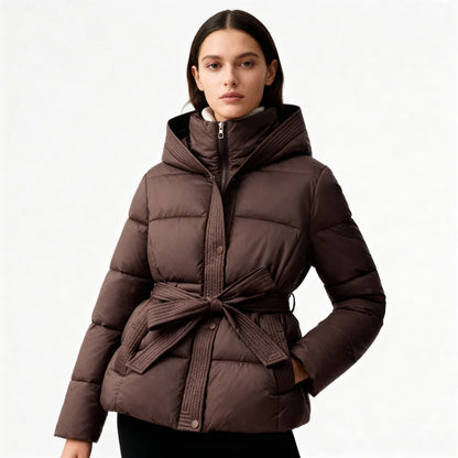 Doudoune Femme Hiver Ceinturée À Capuche-Gigié