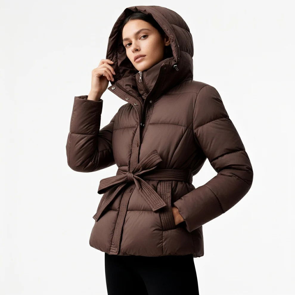 Doudoune Femme Hiver Ceinturée À Capuche-Gigié