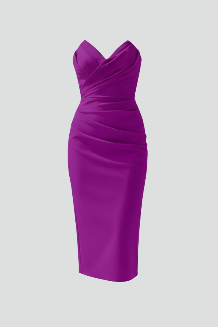 Femme Robe Midi Sans Bretelles à Devant Croisé