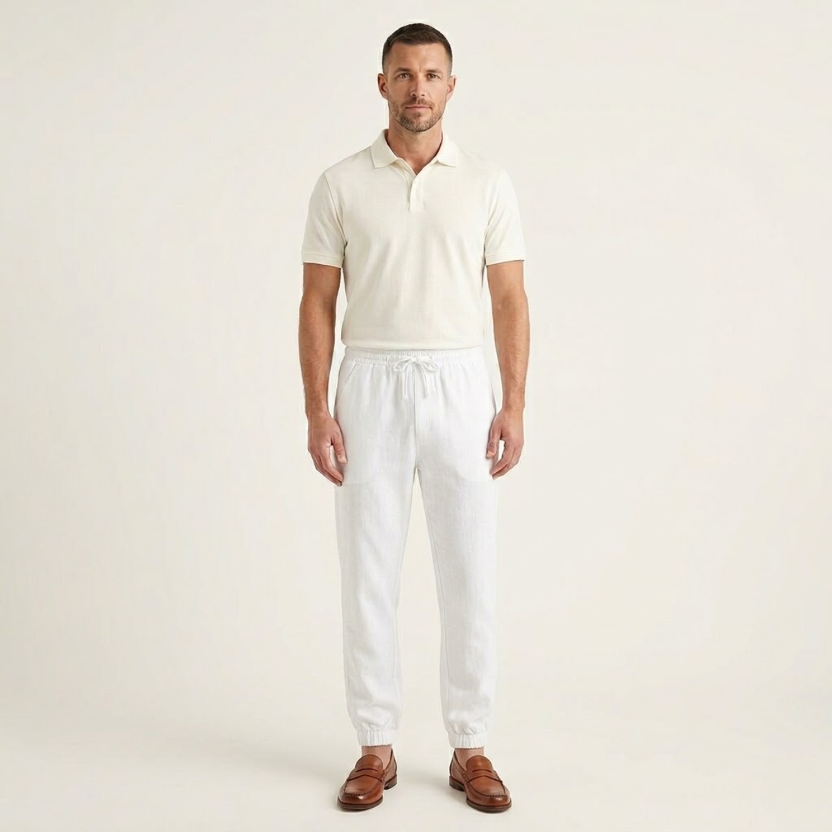 Homme Pantalon à Taille Élastique avec Cordon de Serrage