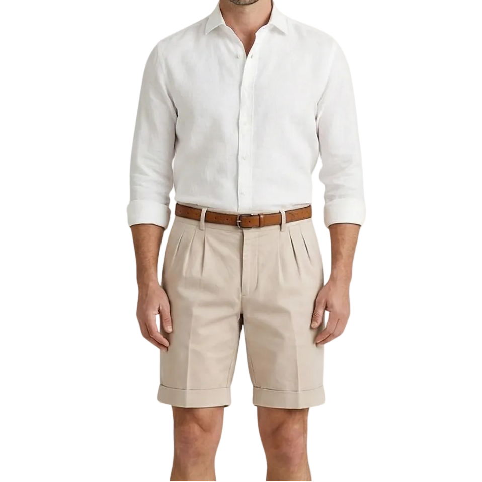 Short Homme avec Plis et Ceinture