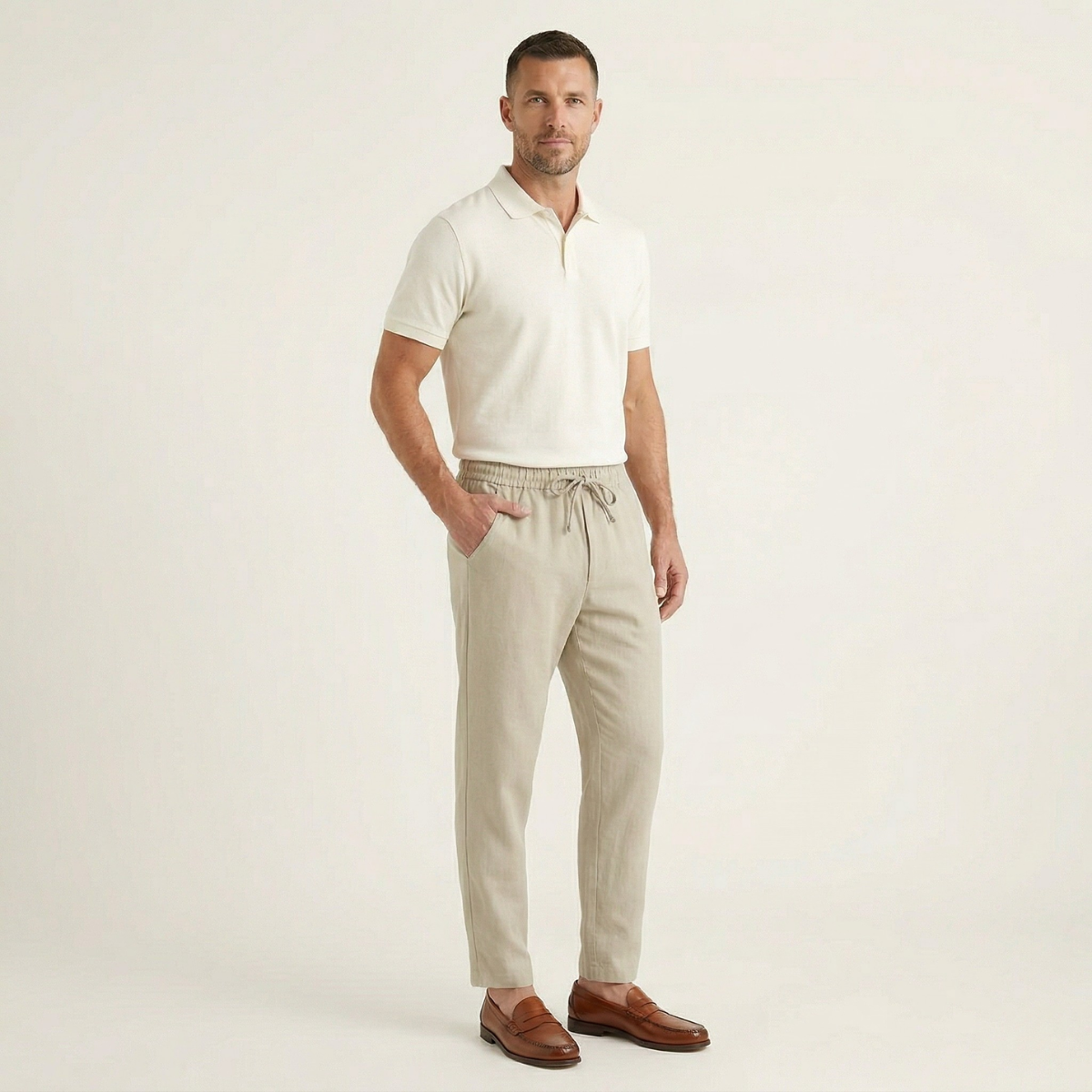 Homme Pantalon à Taille Élastique avec Cordon de Serrage
