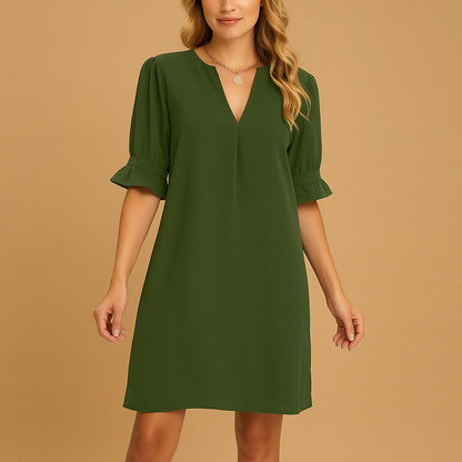Robe femme manches courtes avec encolure en V et poignets à volants