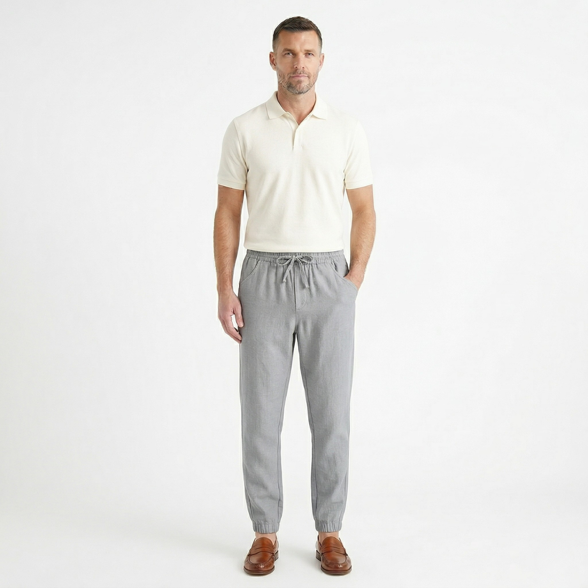 Homme Pantalon à Taille Élastique avec Cordon de Serrage