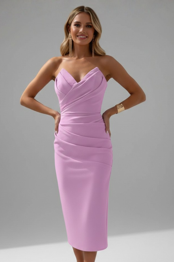 Femme Robe Midi Sans Bretelles à Devant Croisé