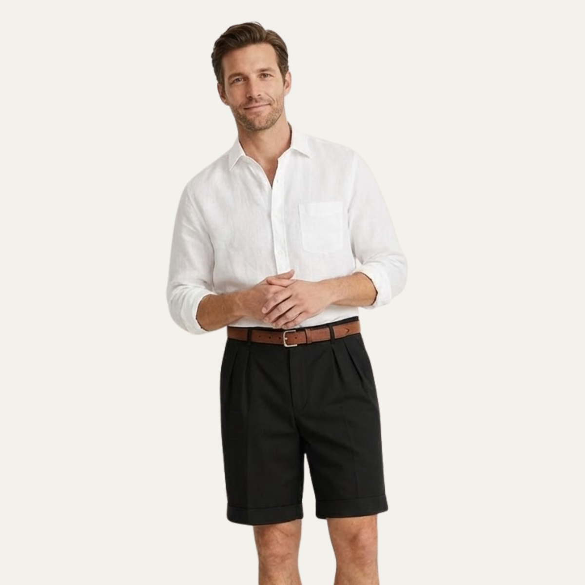 Short Homme avec Plis et Ceinture