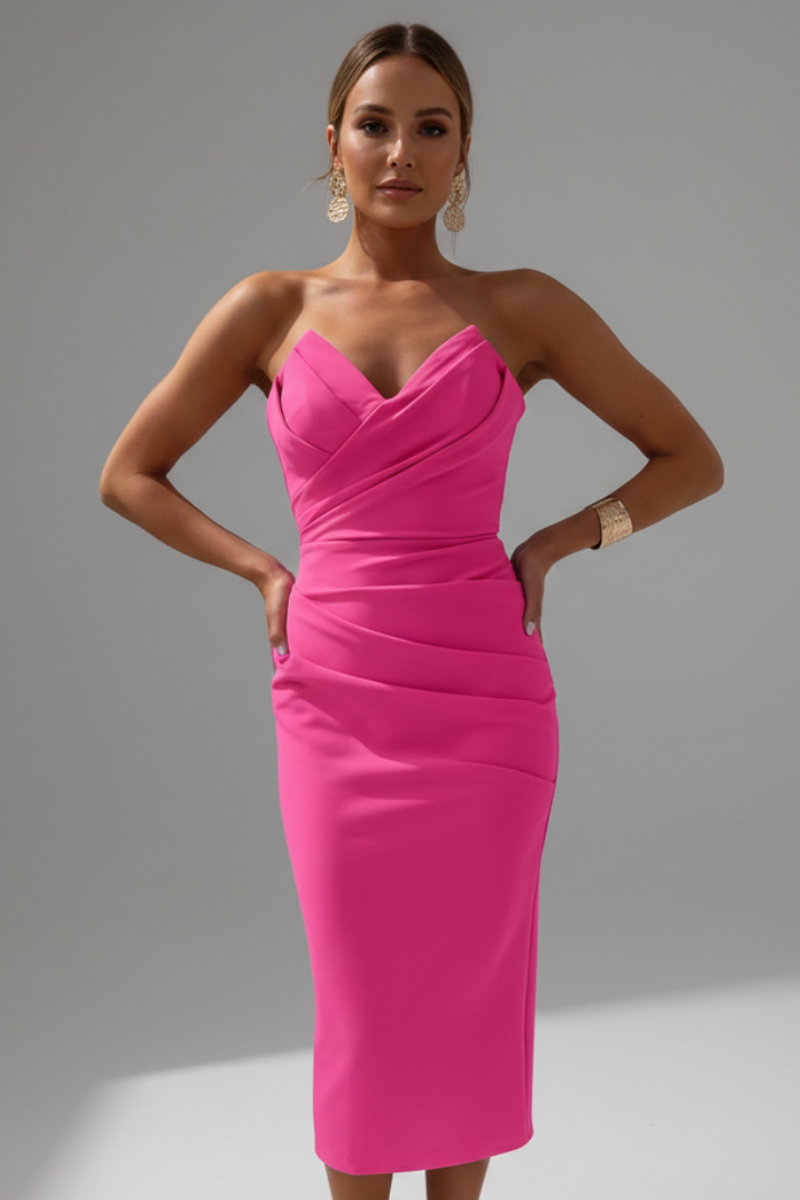 Femme Robe Midi Sans Bretelles à Devant Croisé