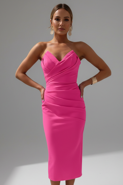 Femme Robe Midi Sans Bretelles à Devant Croisé