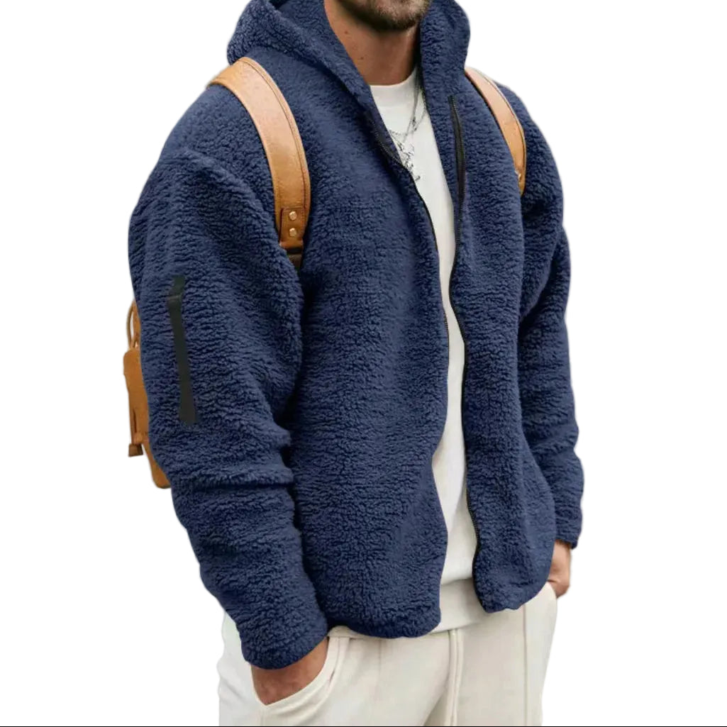 Veste homme à capuche, fermeture zippée sur le devant et manches longues