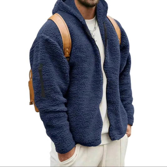 Veste homme à capuche, fermeture zippée sur le devant et manches longues