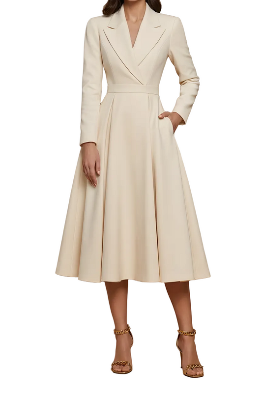 Robe Midi Femme à Manches Longues avec Devant Croisé et Ceinture