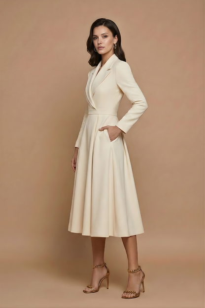 Robe Midi Femme à Manches Longues avec Devant Croisé et Ceinture