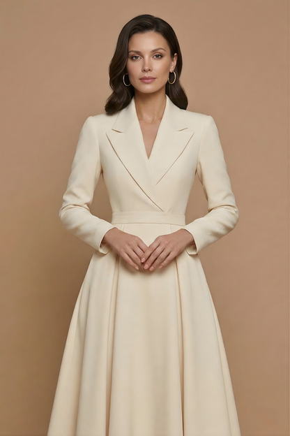 Robe Midi Femme à Manches Longues avec Devant Croisé et Ceinture