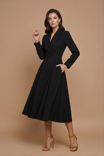 Robe Midi Femme à Manches Longues avec Devant Croisé et Ceinture