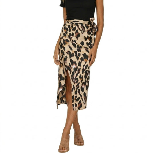 Femme Jupe Midi à Imprimé Animalier avec Fente Latérale et Taille Nouée | imported-image-1