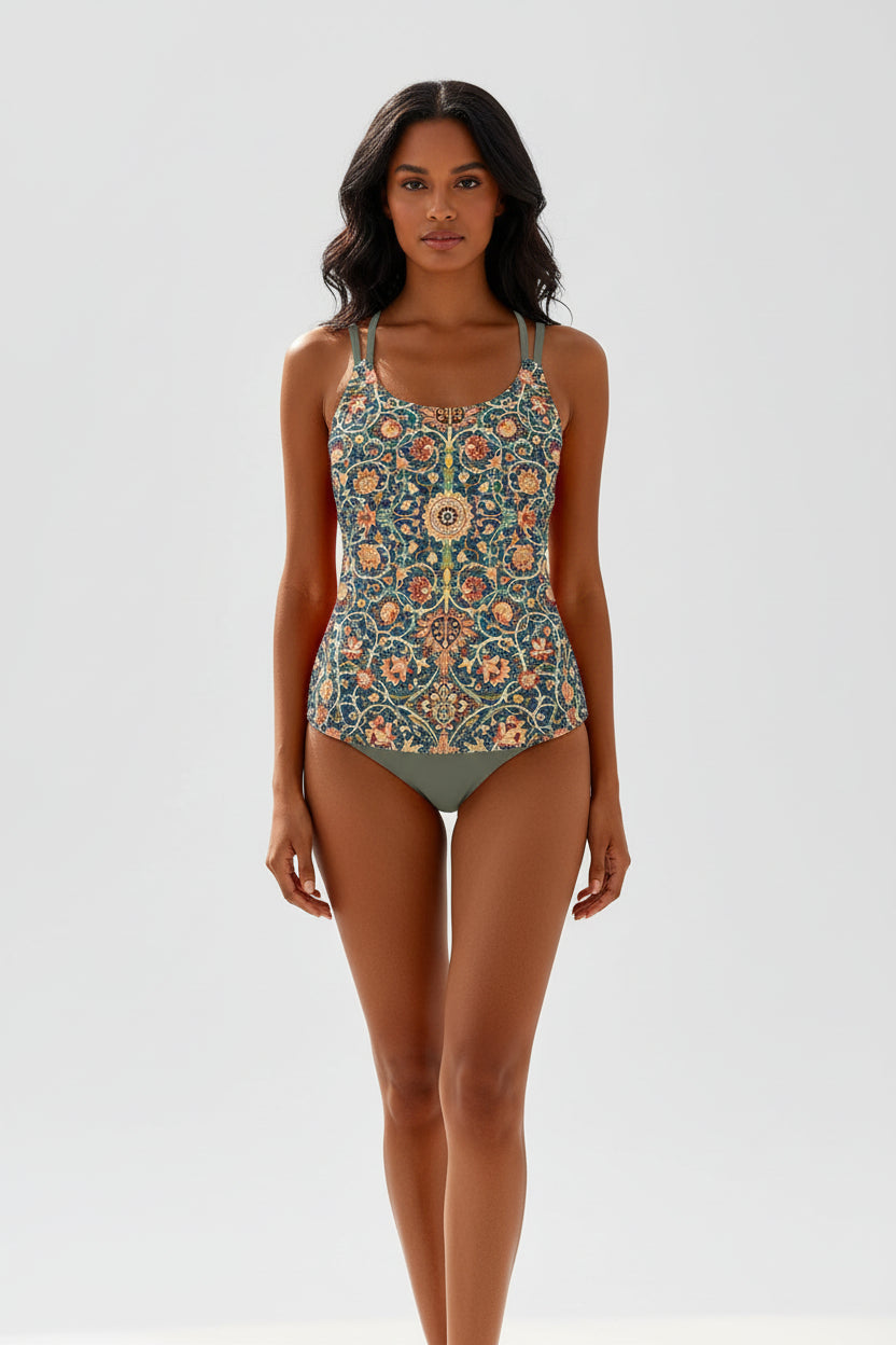 Ensemble tankini femme avec haut à motif et bas de bikini