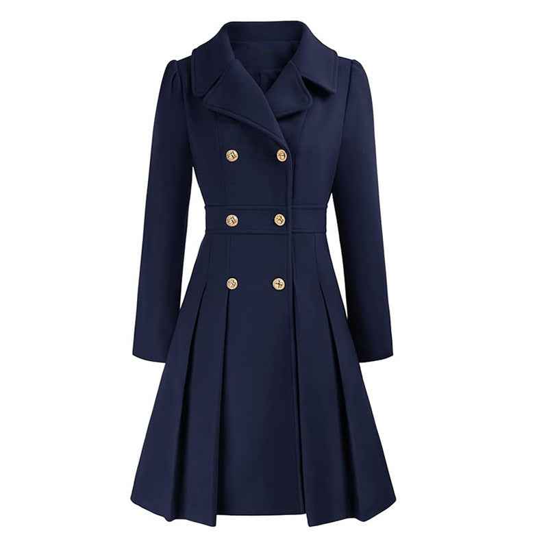Manteau structuré à double rangée de boutons avec bas évasé pour femme