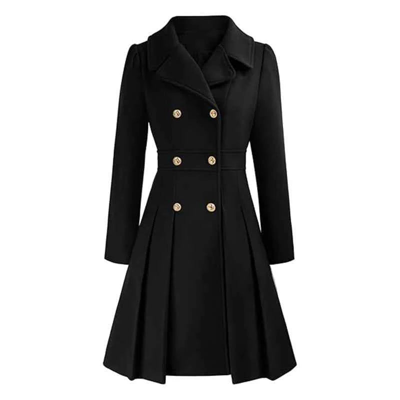Manteau structuré à double rangée de boutons avec bas évasé pour femme