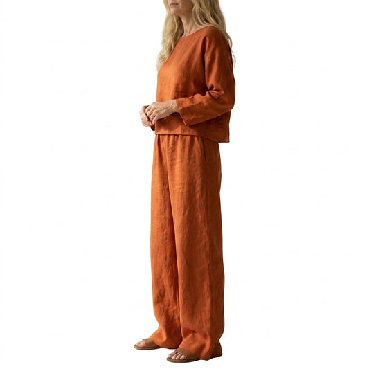 Ensemble assorti en lin à jambes larges pour femme 1