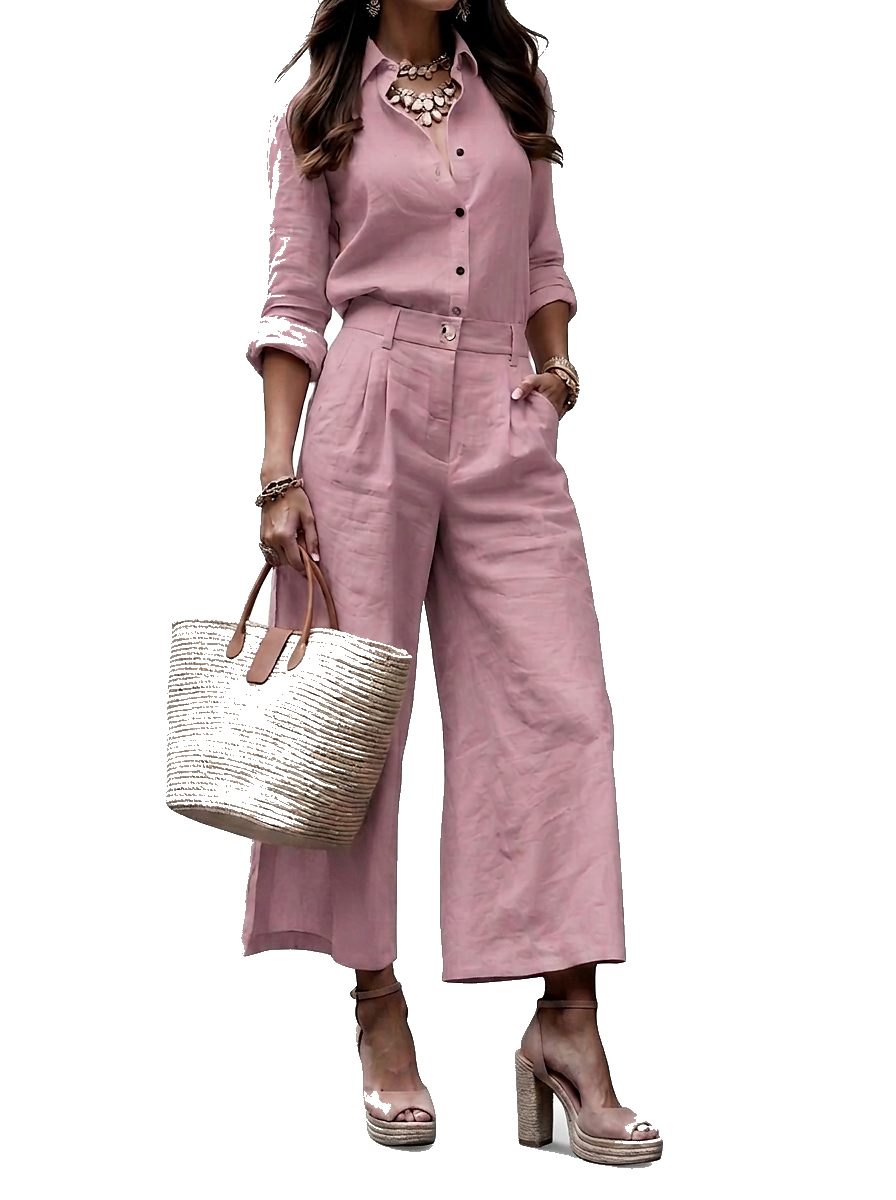 Ensemble chemise boutonnée et pantalon large pour femme 1