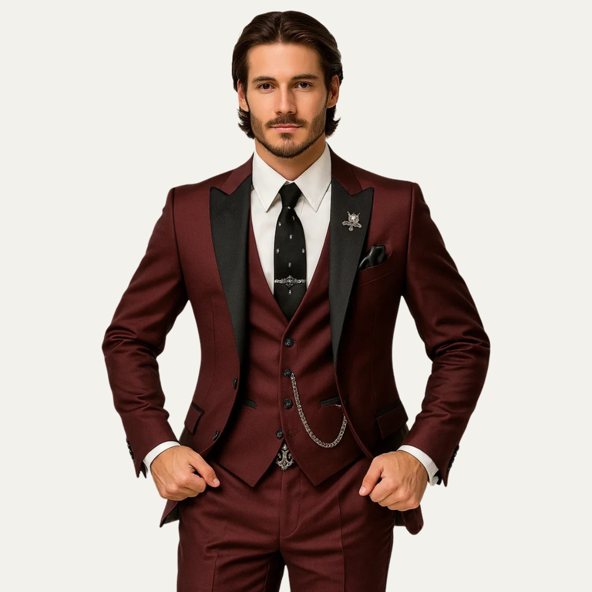 Ensemble de costume pour homme avec veste, gilet et pantalon à revers-Suit Man-Gigié