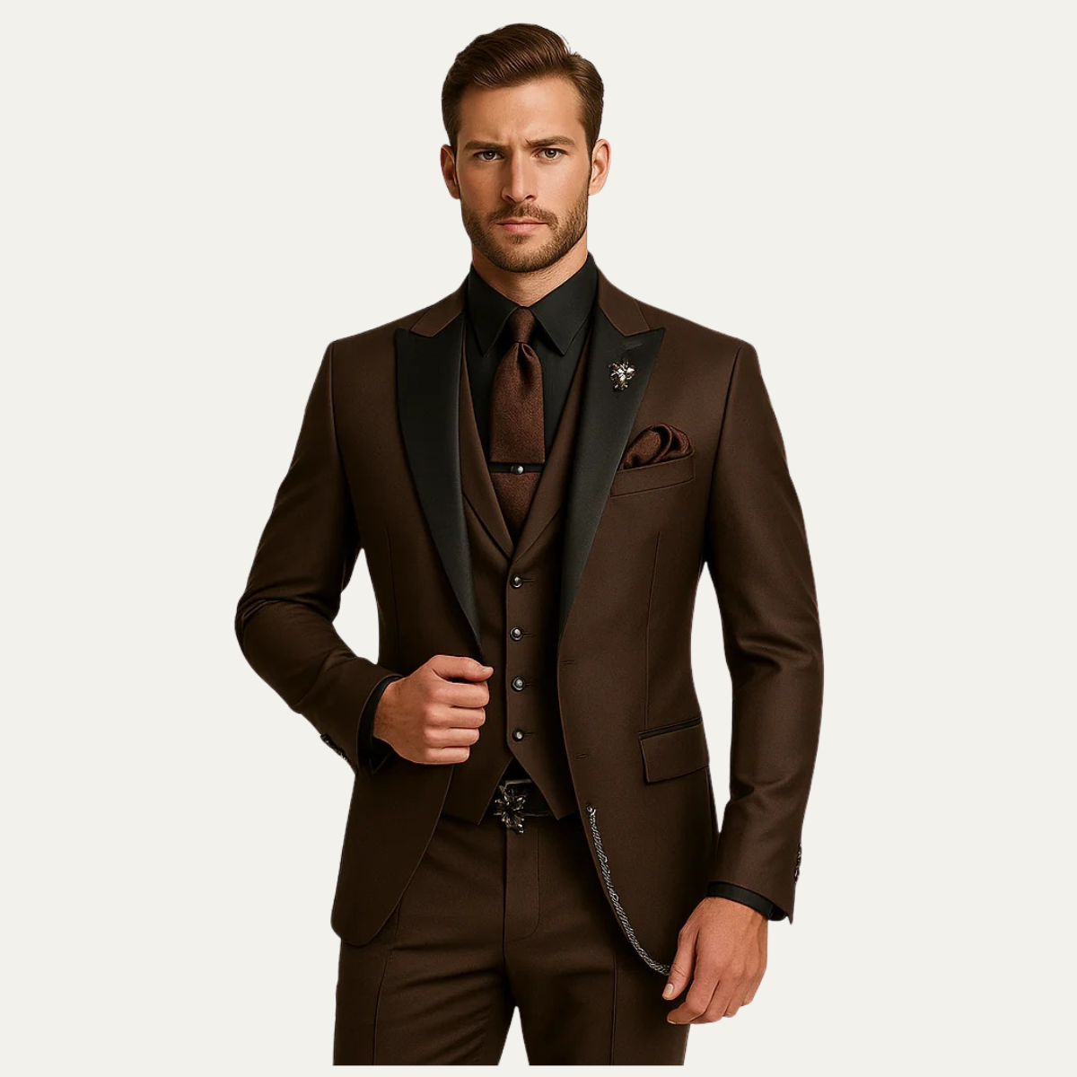 Ensemble de costume pour homme avec veste, gilet et pantalon à revers-Suit Man-Gigié
