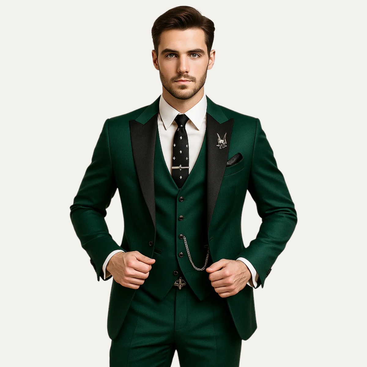 Ensemble de costume pour homme avec veste, gilet et pantalon à revers-Suit Man-Gigié