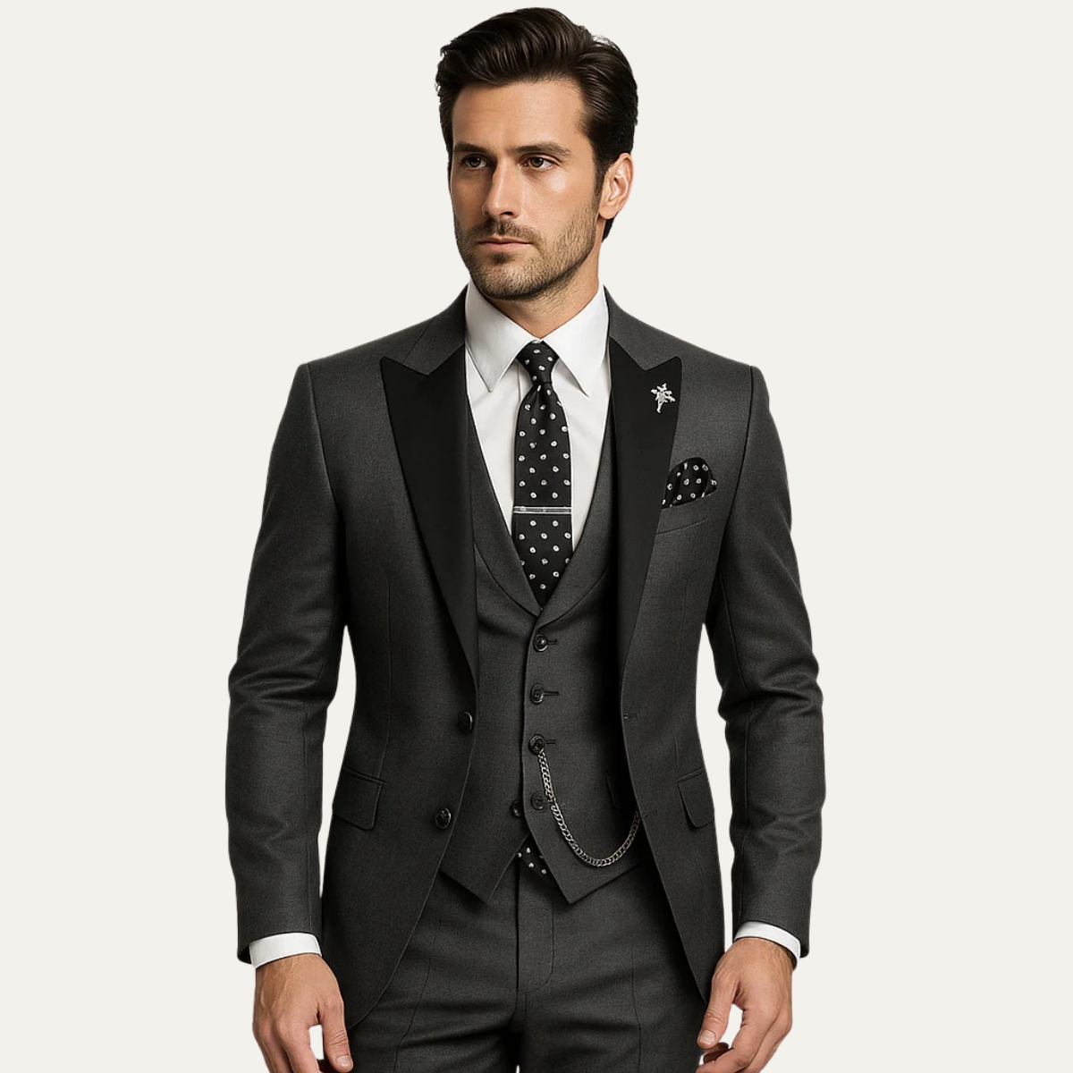 Ensemble de costume pour homme avec veste, gilet et pantalon à revers-Suit Man-Gigié