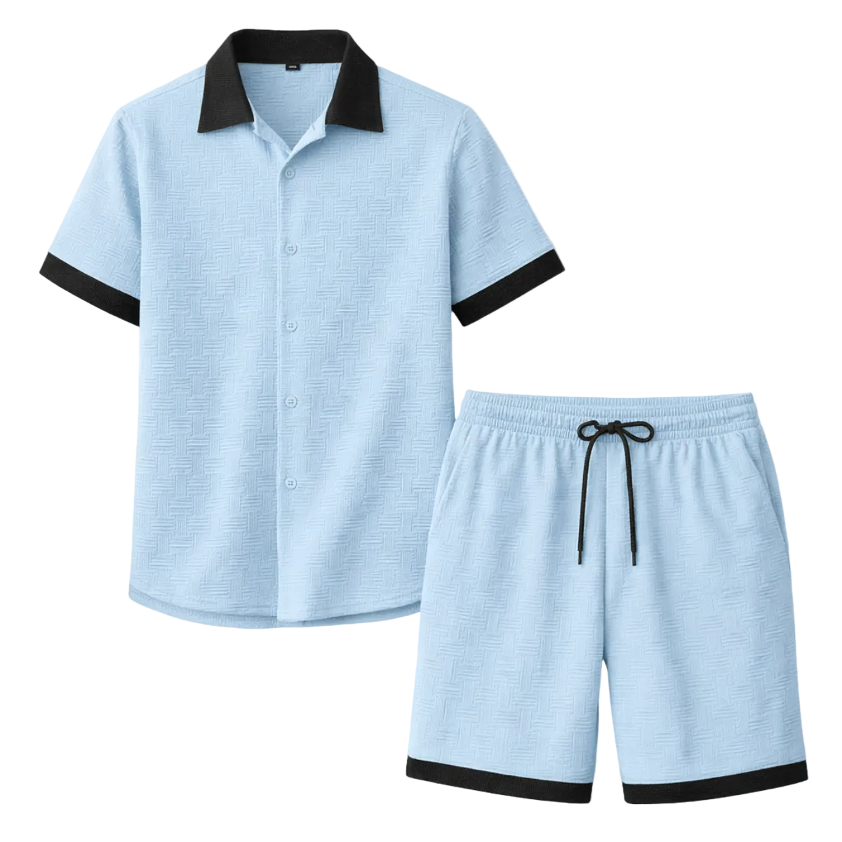 Ensemble deux pièces homme avec chemise à manches courtes à boutons et short avec taille élastique et cordon-Sets for Men-Gigié