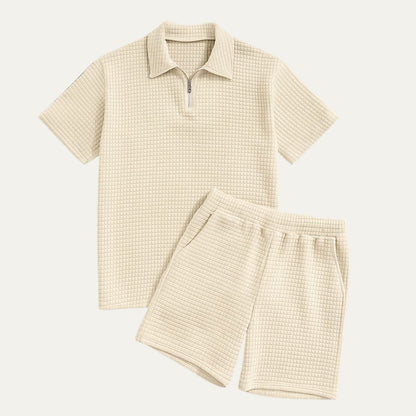 Ensemble deux pièces pour homme avec haut à manches courtes et short structuré-Sets for women-Gigié