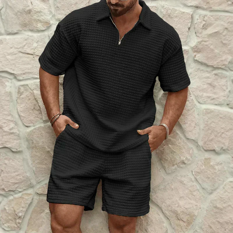 Ensemble deux pièces pour homme avec haut à manches courtes et short structuré-Sets for women-Gigié