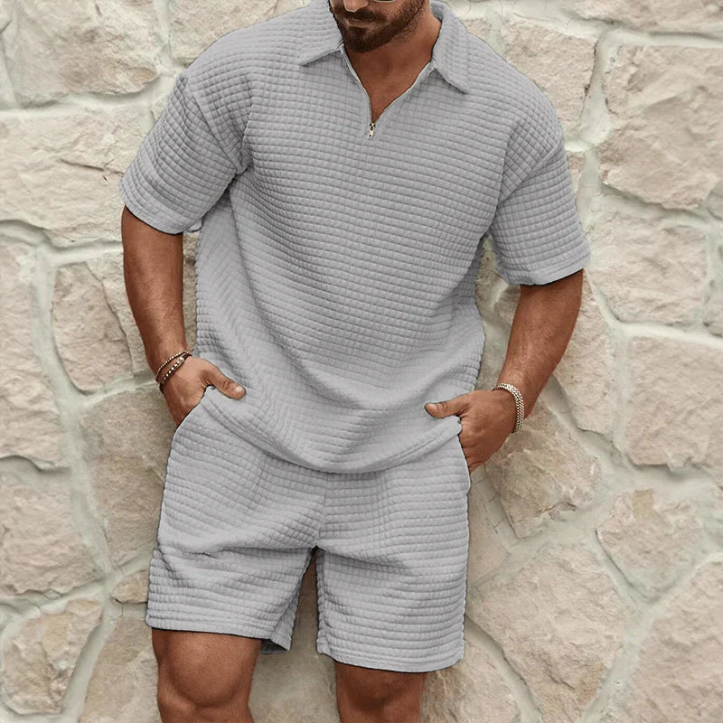 Ensemble deux pièces pour homme avec haut à manches courtes et short structuré-Sets for women-Gigié