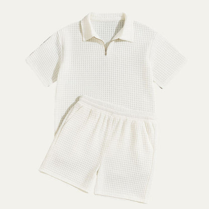 Ensemble deux pièces pour homme avec haut à manches courtes et short structuré-Sets for women-Gigié