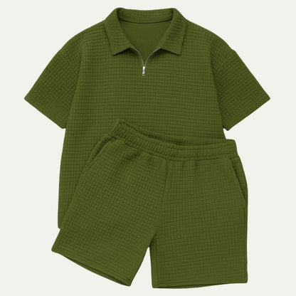 Ensemble deux pièces pour homme avec haut à manches courtes et short structuré-Sets for women-Gigié