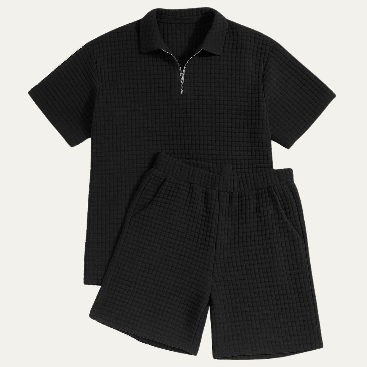 Ensemble deux pièces pour homme avec haut à manches courtes et short structuré-Sets for women-Gigié
