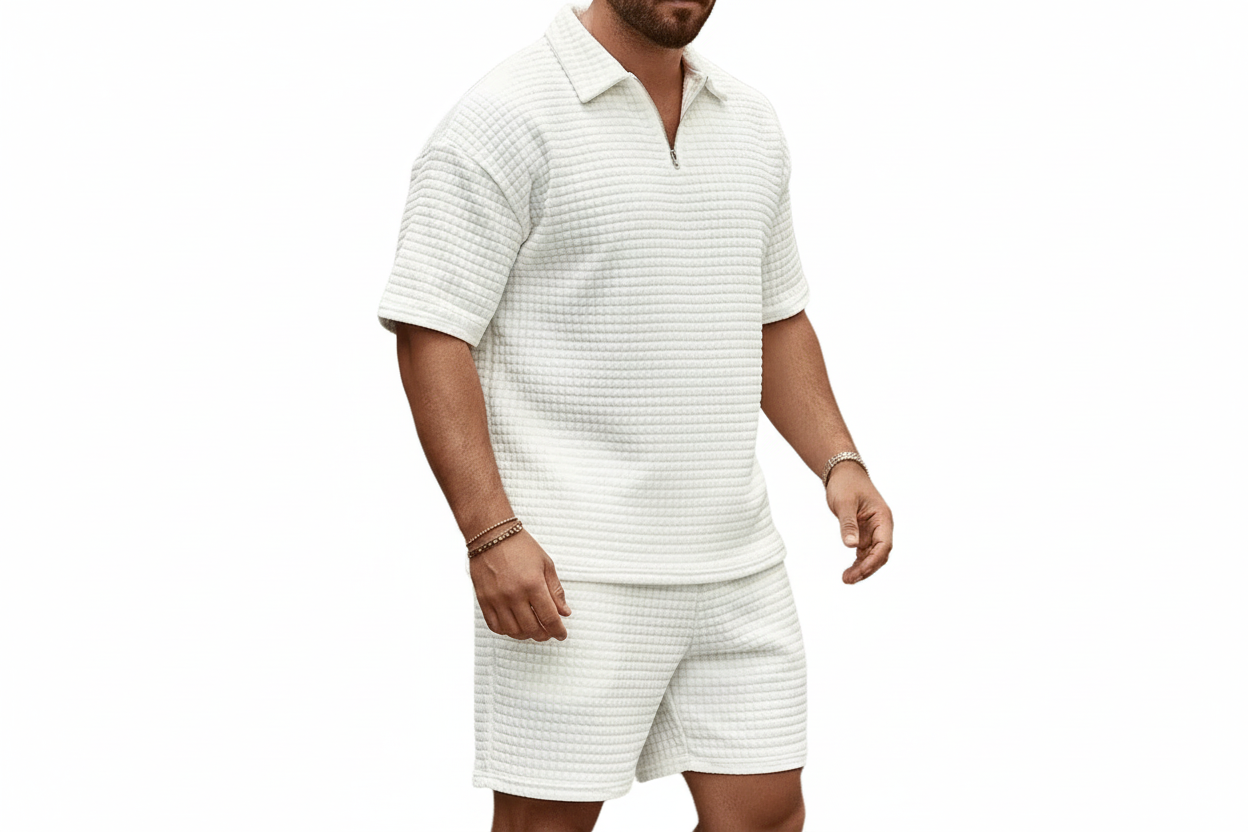 Ensemble deux pièces pour homme avec haut à manches courtes et short structuré-Sets for women-Gigié