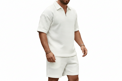 Ensemble deux pièces pour homme avec haut à manches courtes et short structuré-Sets for women-Gigié