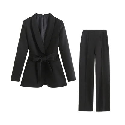 Ensemble femme blazer ceinturé et pantalon large-Sets for women-Gigié