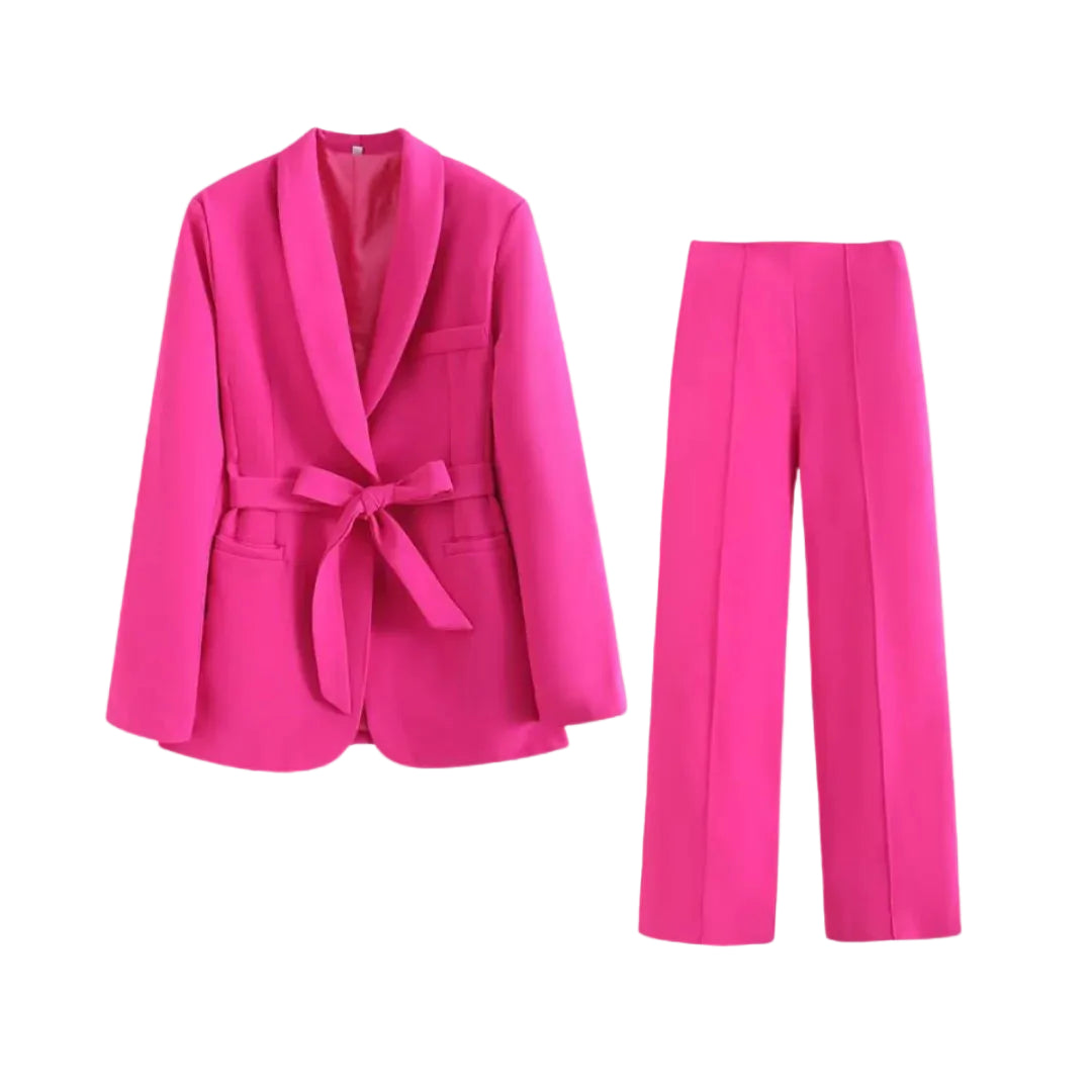 Ensemble femme blazer ceinturé et pantalon large-Sets for women-Gigié