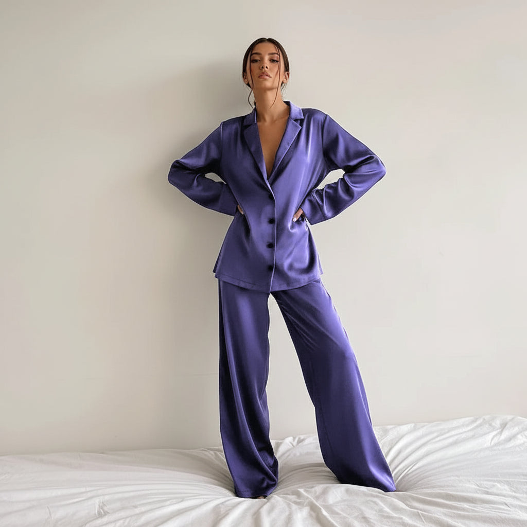 Ensemble femme deux pièces avec chemise à manches longues et pantalon large-Pajama set-Gigié