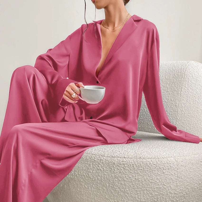 Ensemble femme deux pièces avec chemise à manches longues et pantalon large-Pajama set-Gigié